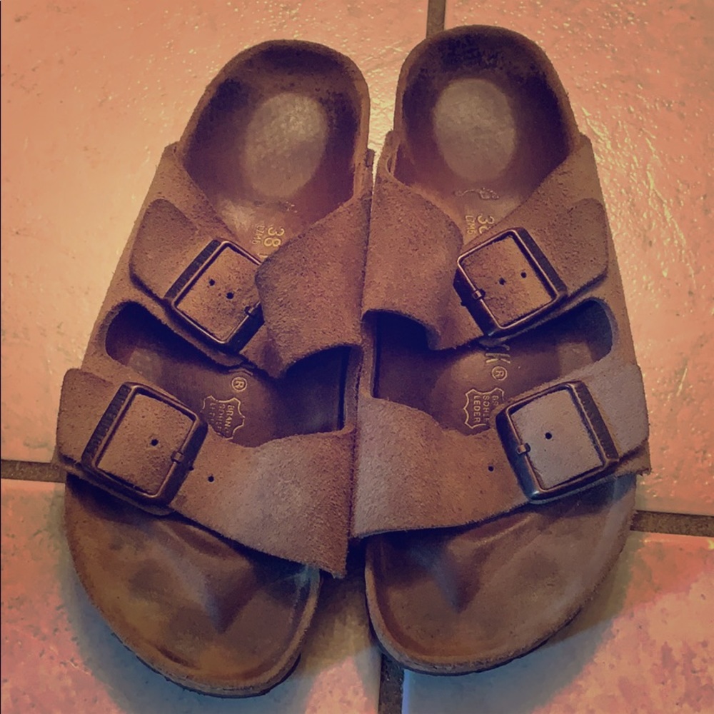 Grey suede Birkenstock sandals